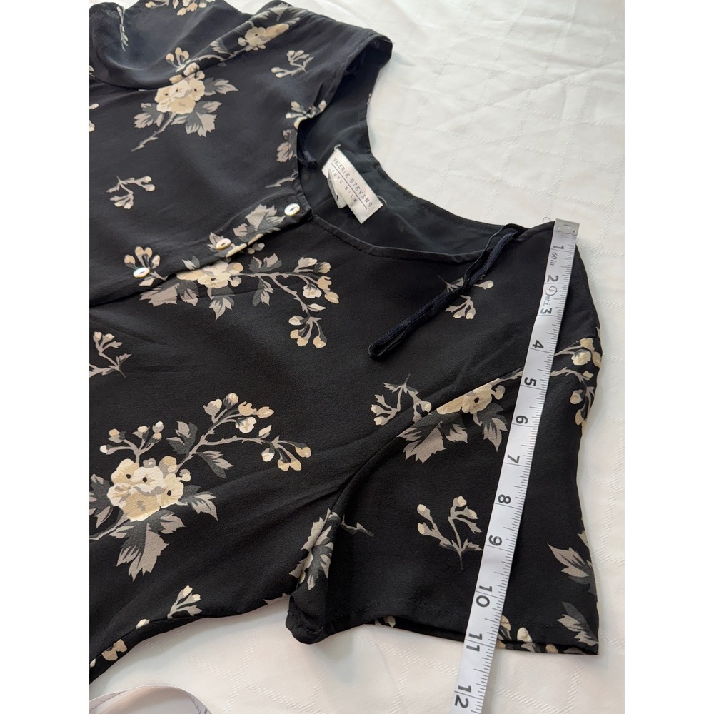 Vintage 90s Valerie Stevens Pure Silk Black Floral Mini Dress Button Front 8 - Picture 8 of 8